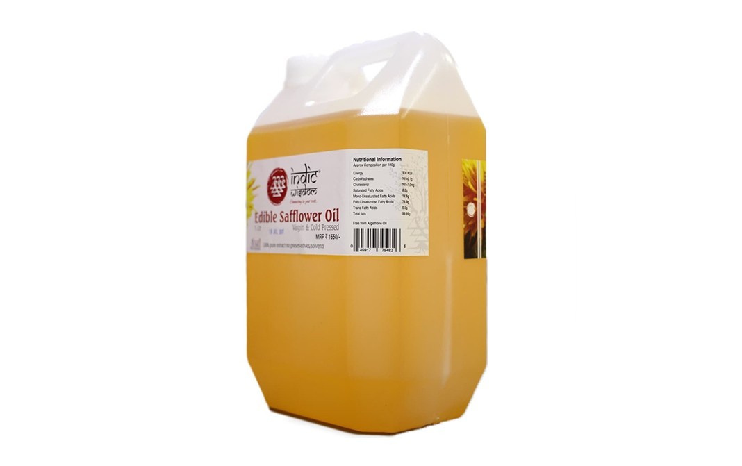 Indic Wisdom Edible Safflower Oil Virgin & Cold Pressed   Plastic Jar  5 litre